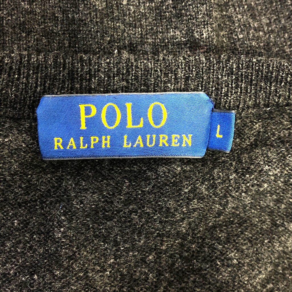 Polo by Ralph Lauren ポロ ラルフローレン ウールニット セーター 刺繍 無地 グレー (メンズ L) P4259 1円スタート_画像6