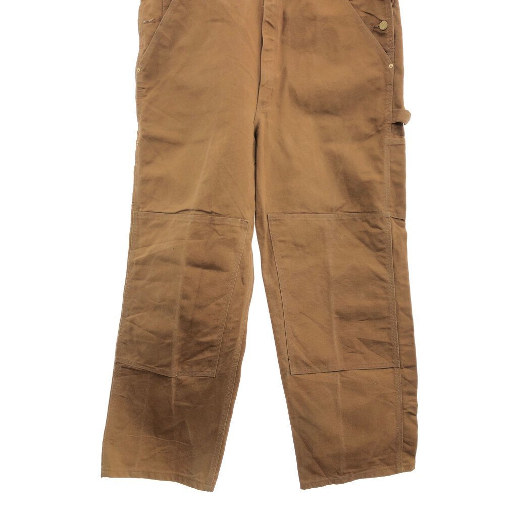 90年代 USA製 Carhartt カーハート ダック ワーク ダブルニー オーバーオール ボトムス ブラウン (メンズ 42/30) 中古 古着 P9216_画像5