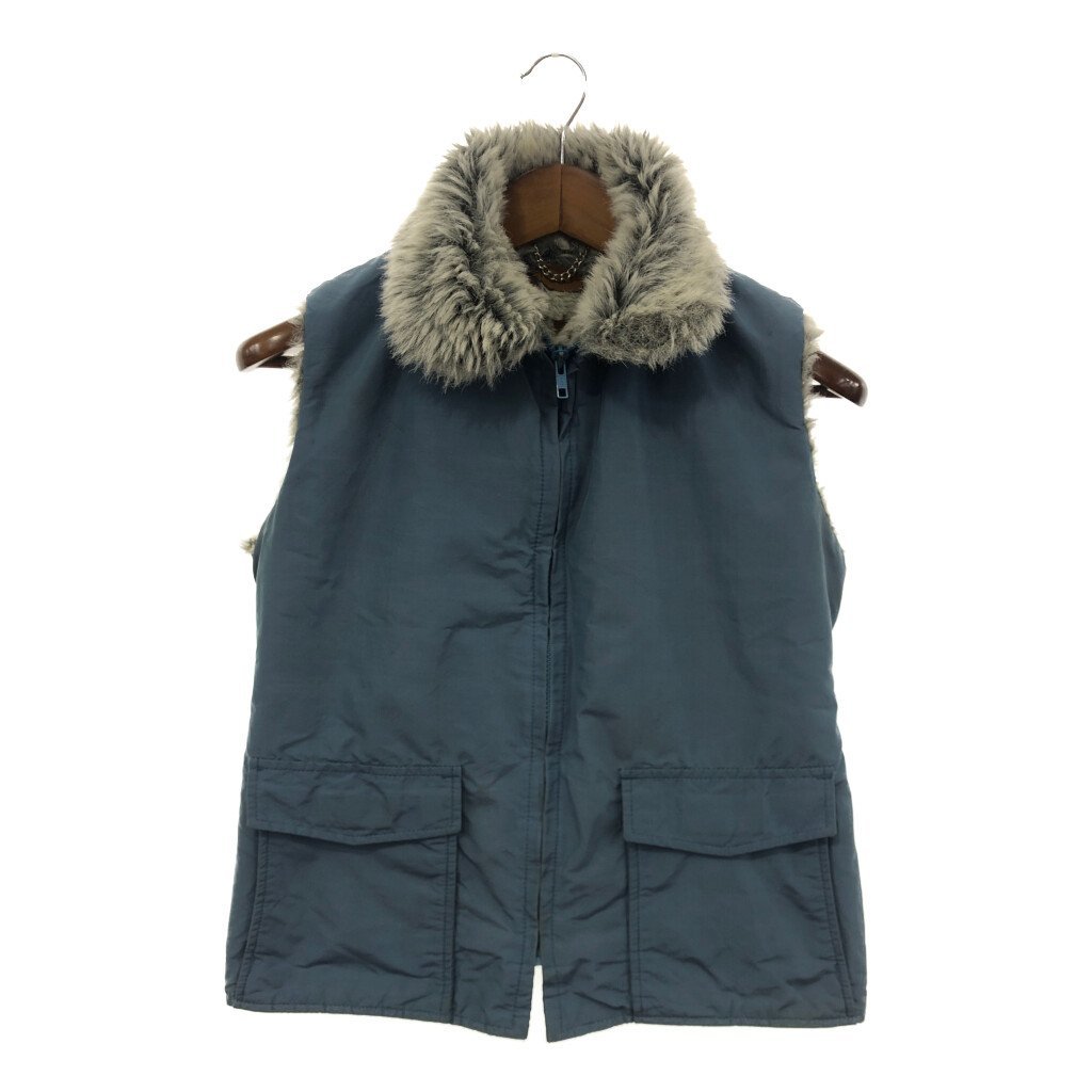 80年代 USA製 WOOLRICH ウールリッチ ウルフ ベスト 防寒 ボアファー ブルー (レディース M) P2301 1円スタート_画像1