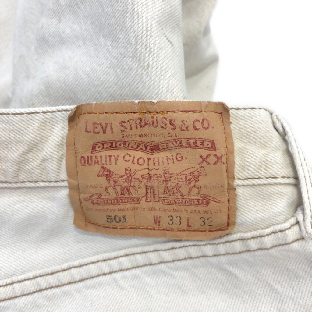 90年代 USA製 Levi's リーバイス 501 ストレート カラーデニムパンツ ボトムス アメカジ アイボリー (メンズ 33×32) 中古 古着 P8235_画像10