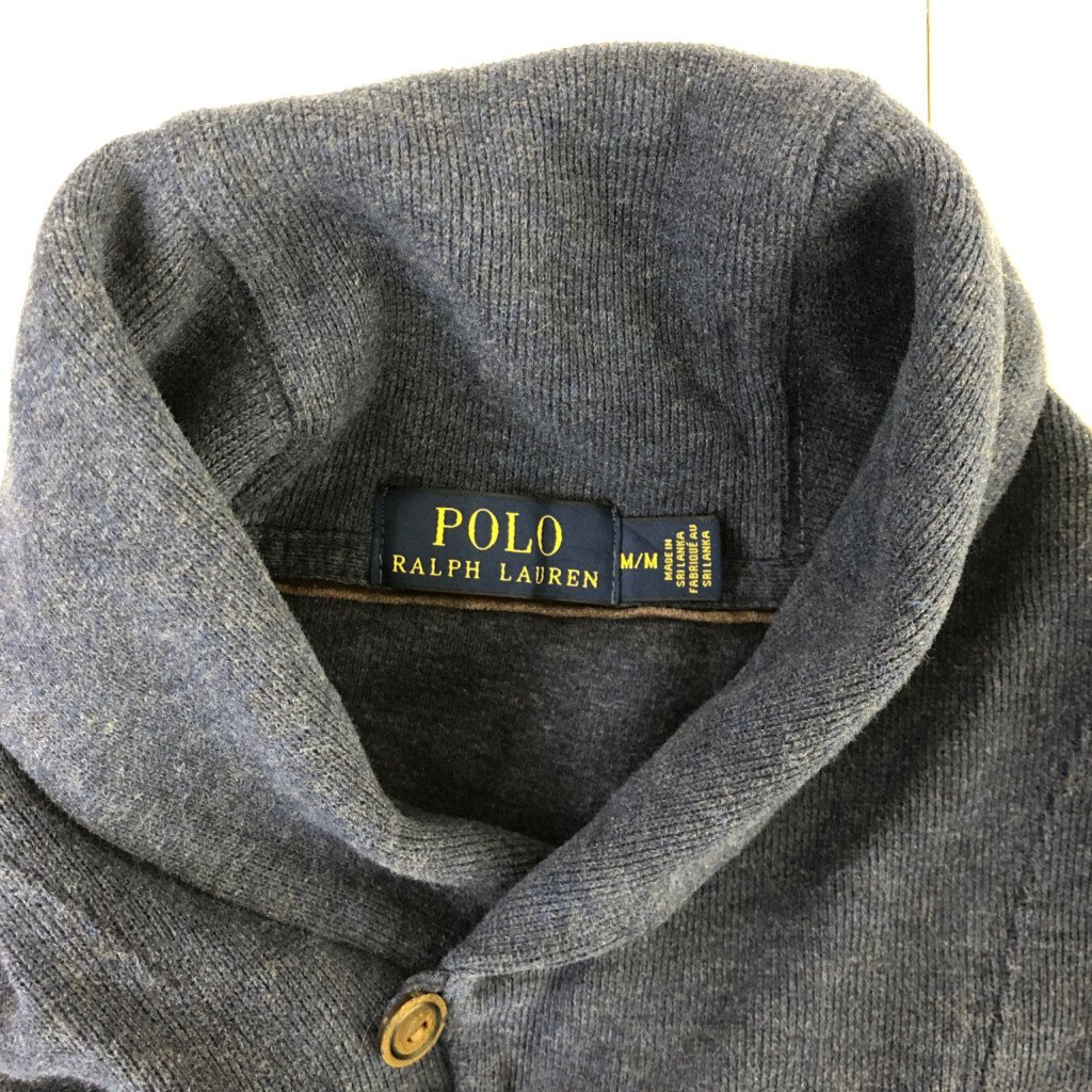 Polo by Ralph Lauren ポロ ラルフローレン ヘビーウェイト ショールカラー 長袖Ｔシャツ アメカジ ブルー (メンズ M) 中古 古着 P8242_画像4