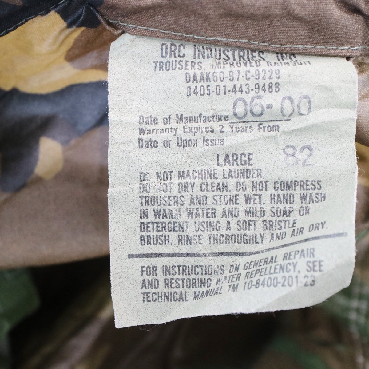 90年代 米軍実物 US.MILITARY レインパンツ ミリタリー アメリカ軍 戦闘服 撥水 ウッドランドカモ ( メンズ L ) 中古 古着 M6327_画像10