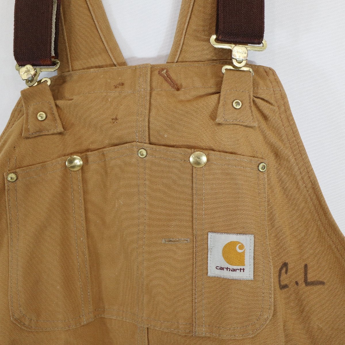 SALE///// 80年代 Carhartt カーハート 中綿 ダック地 オーバーオール ワークウェア ダック生地 ブラウン ( メンズ 32 ) M7779_画像7