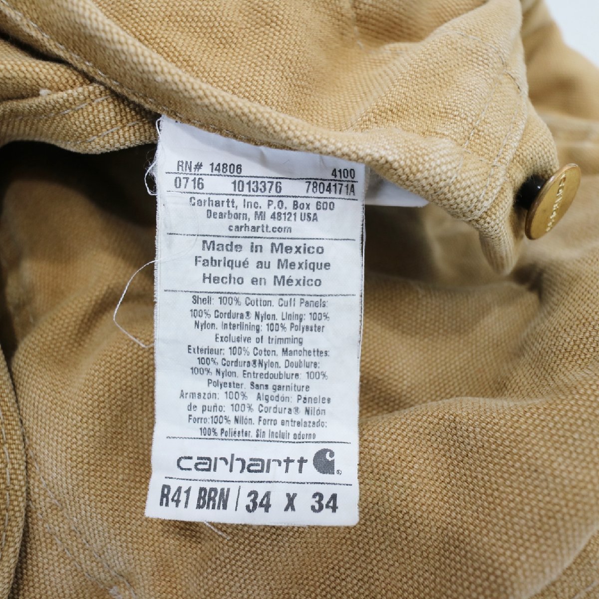 SALE///// Carhartt カーハート オーバーオール サロペット ワークウェア 日曜大工 DIY 作業着 ベージュ ( メンズ 34×34 ) M7437の画像10