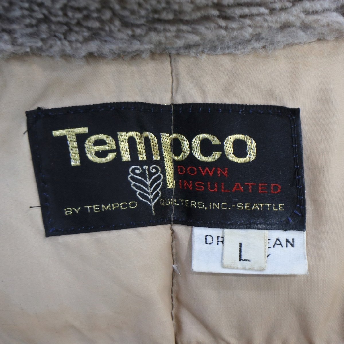 SALE///// 70s Tempco 襟ボア付き ダウン コート ビンテージ 防寒 アウター クルミボタン ベージュ ( メンズ L ) N2578の画像9