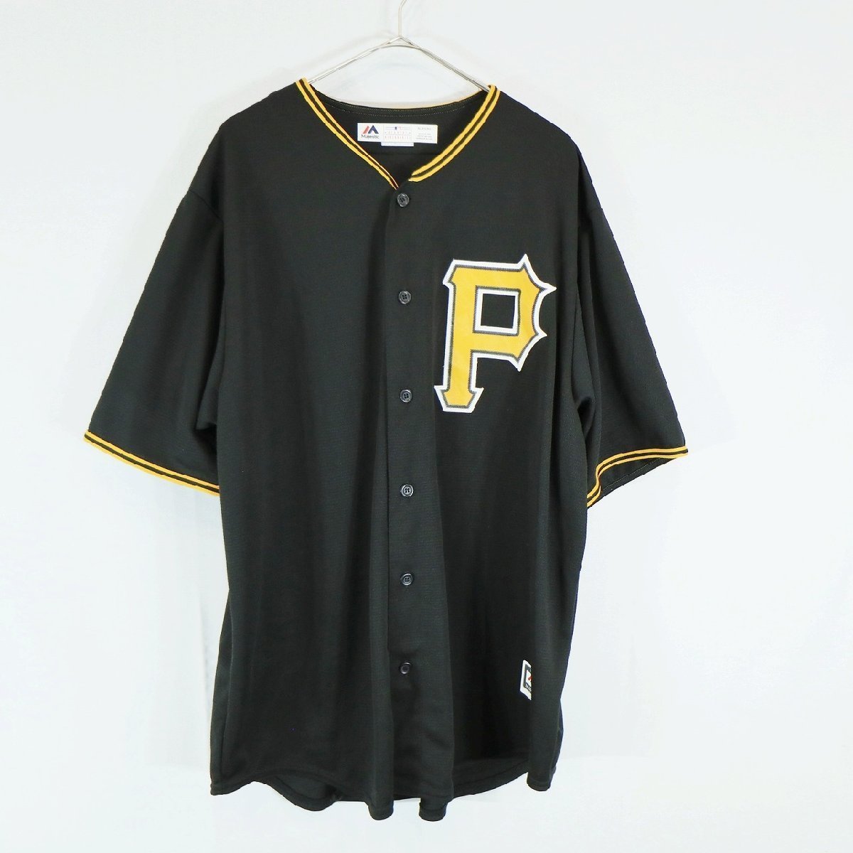 SALE///// USA製 Majestic MLB ピッツバーグ・パイレーツ 半袖 ベースボールシャツ プロチーム 野球 ブラック ( メンズ XL ) N2925の画像1
