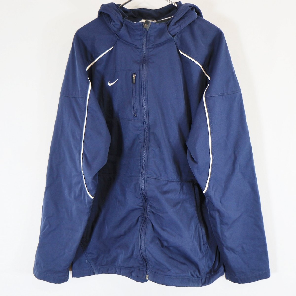 SALE///// NIKE ナイキ フルジップパーカー スポーツ スポブラ 防寒 アウター ネイビー ( メンズ L ) N3418_画像1