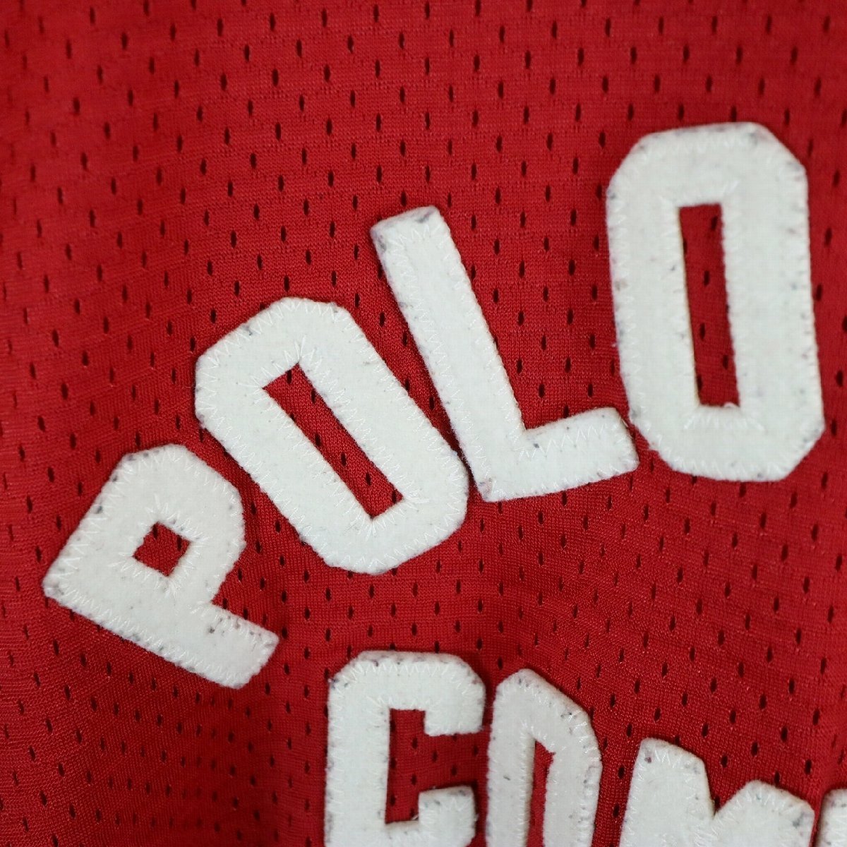 SALE///// POLO JEANS ポロジーンズ メッシュ地 半袖ゲームシャツ ポロカン クルーネック レッド ( メンズ XL ) N3379_画像4