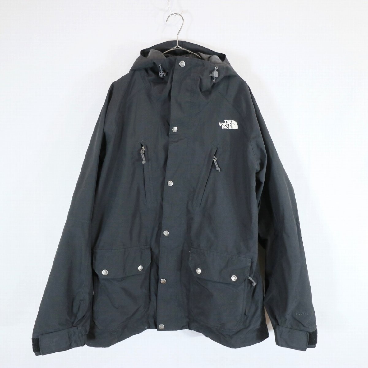 SALE///// THE NORTH FACE ノースフェイス HYVENT ナイロンジャケット アウトドア キャンプ 防寒 アウター ブラック ( メンズ L ) N3945_画像3