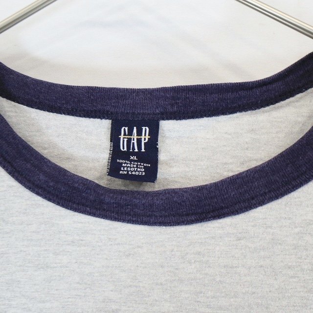 SALE///// 00s GAP ギャップ 半袖 リンガーTシャツ 切り替え 大きいサイズ グレー ( メンズ XL ) N0042_画像4