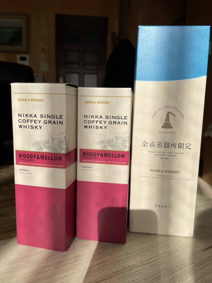 余市蒸溜所限定　シングルカフェグレーン　ウッディ&メロウ180ml2本　ブレンデッド500ml1本　ニッカ NIKKA ウイスキー whisky_画像1