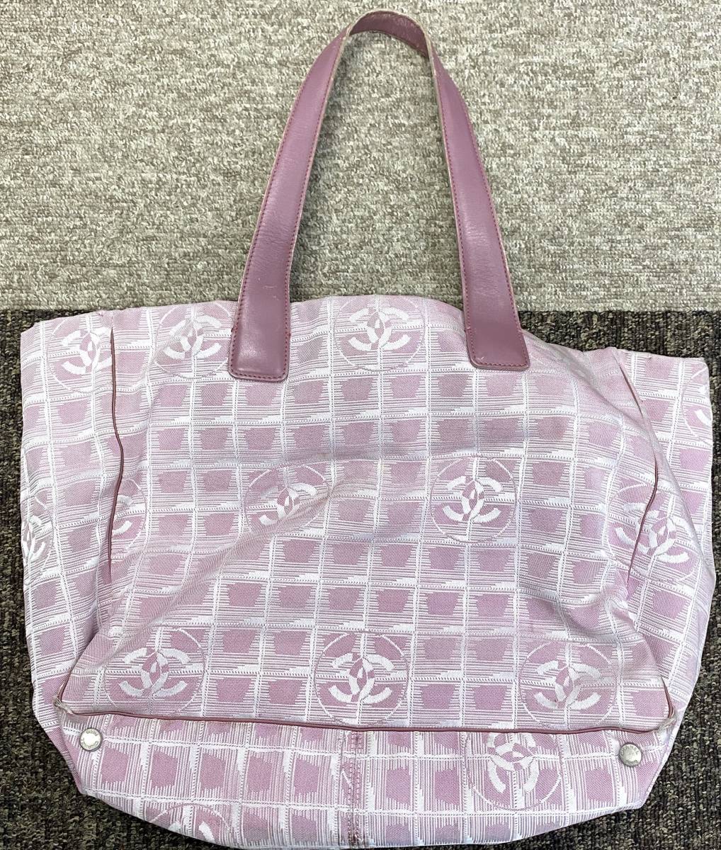 M-5395 【同梱不可】980円～ 現状品　CHANEL/シャネル　ニュートラベルライン　トートMM　ピンク　キャンバス　レザー　レディース　バッグ_画像2