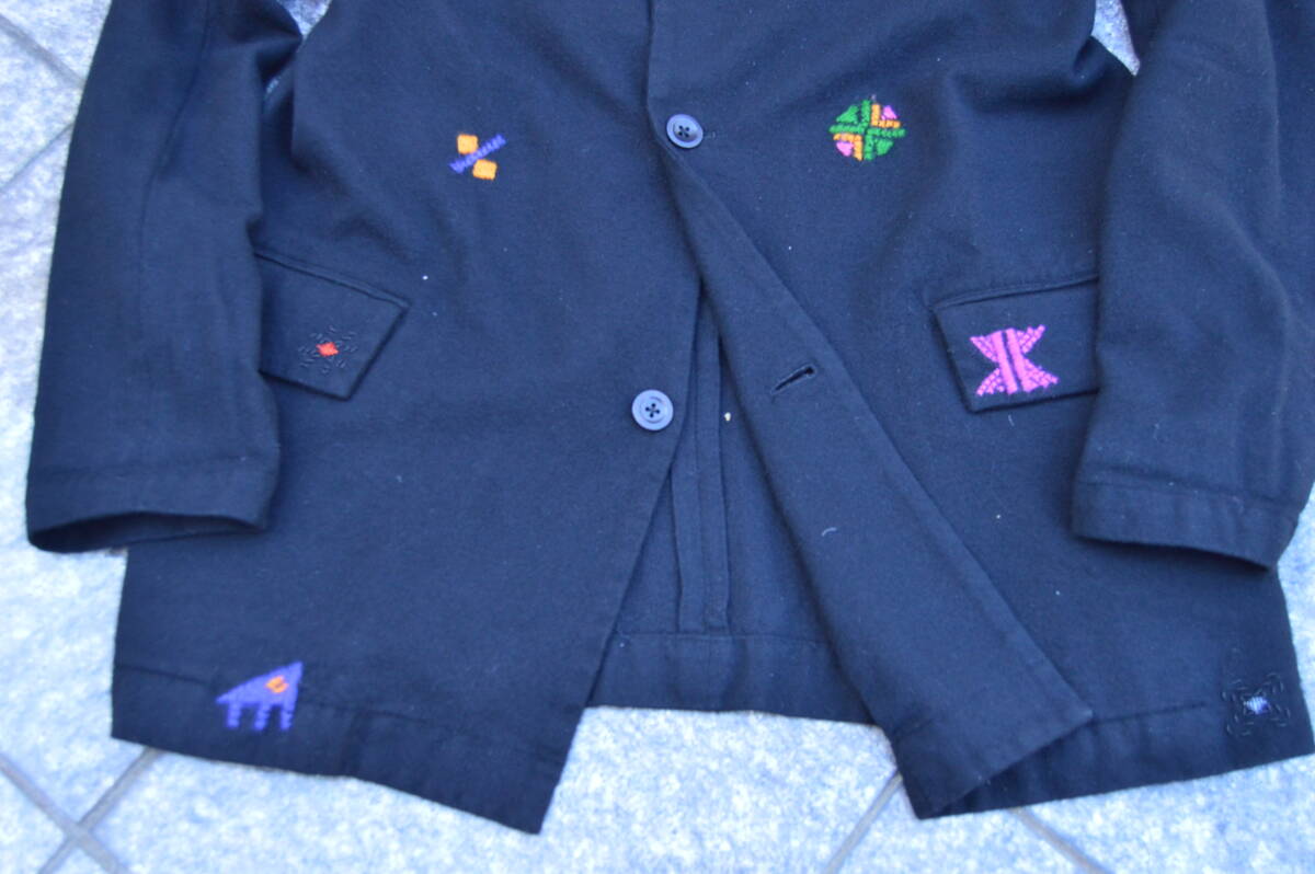 F132 レア 中古 ビンテージ vintage yohji yamamoto pour homme ヨウジヤマモト ウール 刺繍 ジャケット 黒 ブラック 2 BC アーカイブの画像4