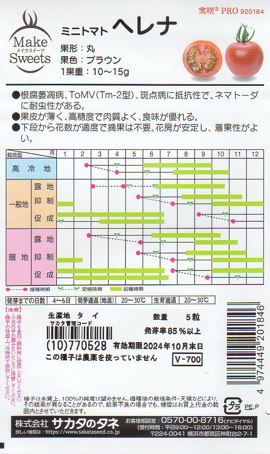 ●ミニトマト●　メイクスイーツ　【ヘレナ】　サカタのタネ_画像2