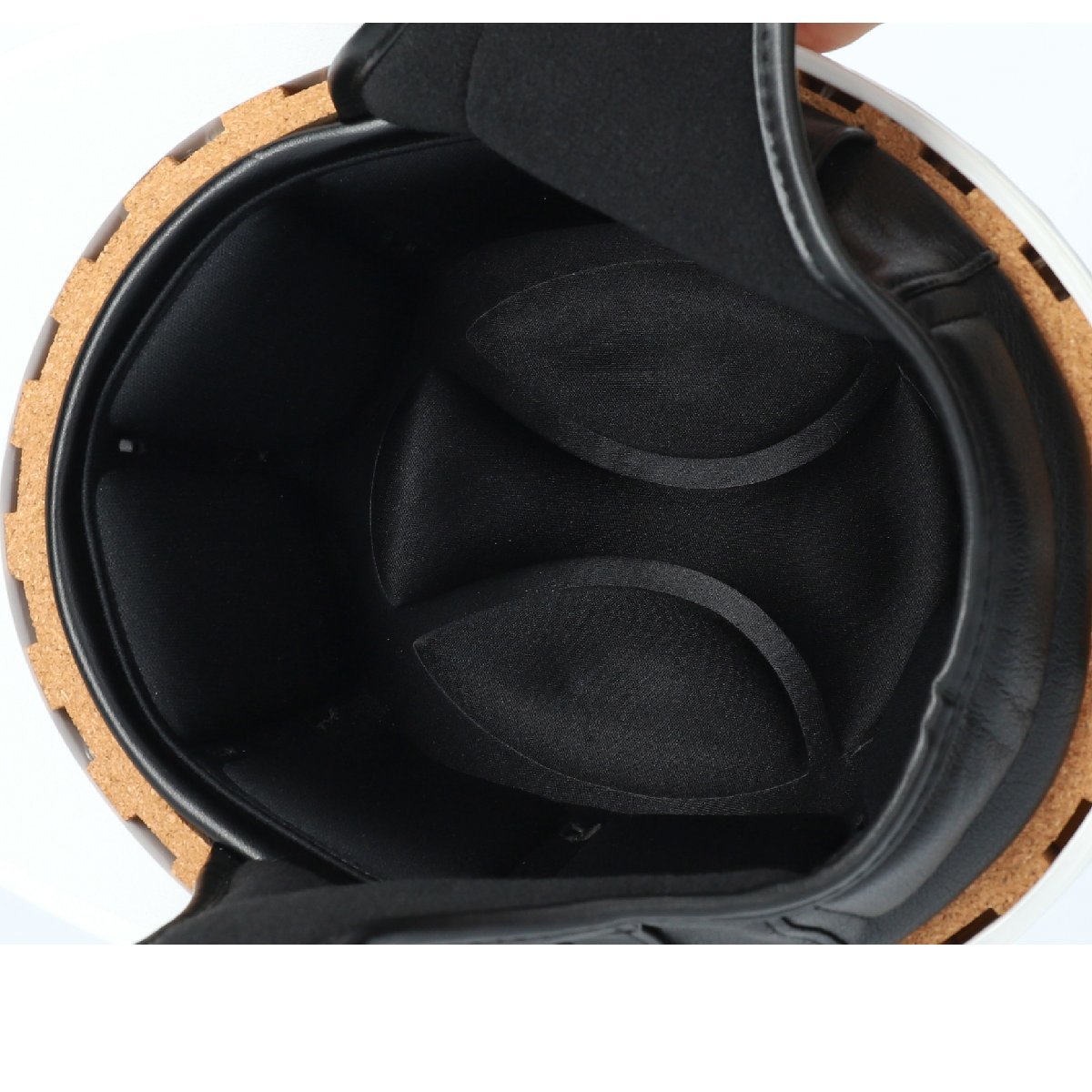 当時物 立花 コルク 半キャップ ヘルメットES-1 マジックテープ使用 Mサイズ ブラック SG規格品 白ツバ 白ツバハーフ コルク半 黒_画像7
