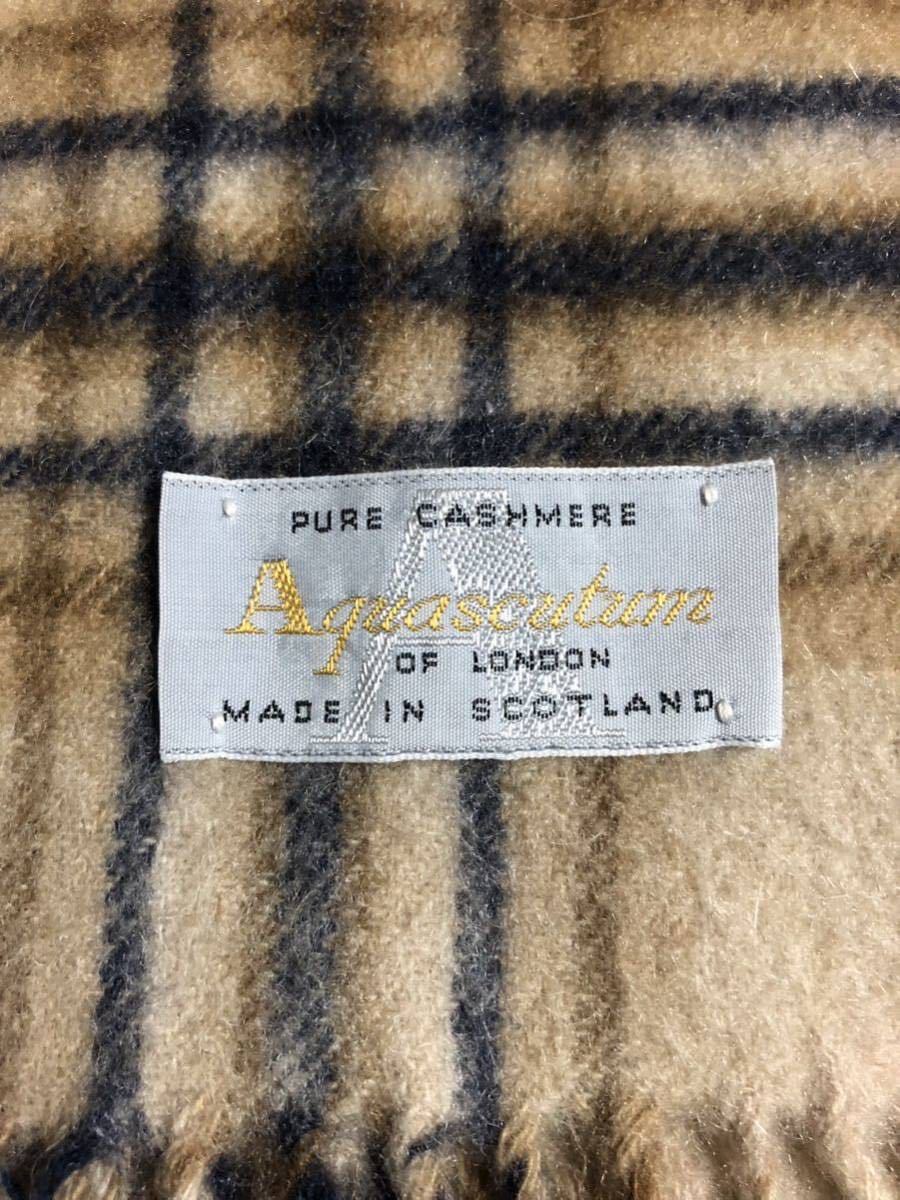 良品 人気 定番 スコットランド製 Aquascutum/アクアスキュータム カシミヤ-100% クラブチェック カシミヤ マフラー ベージュ F_画像6