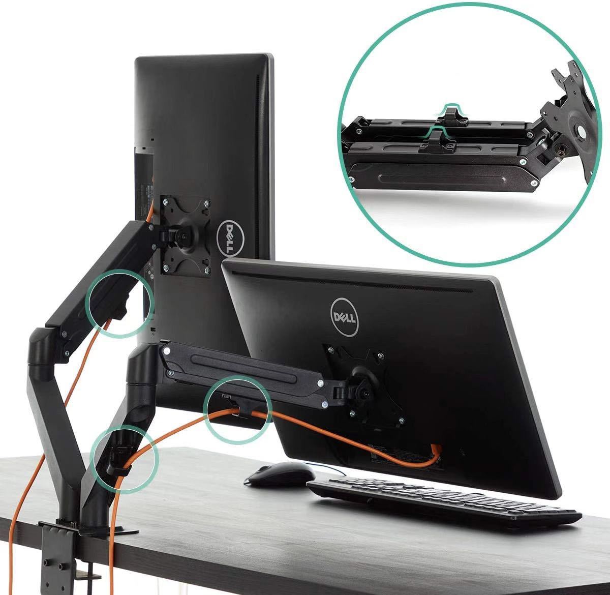  monitor arm 2 screen dual display arm gas springs type 17~27