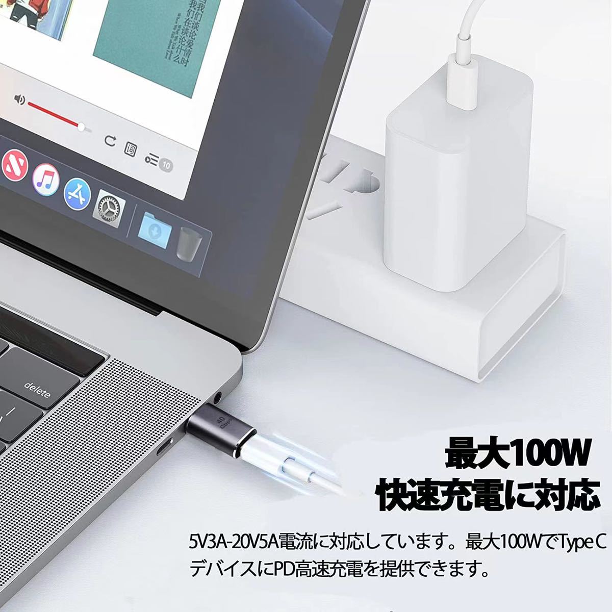 磁気 Type-C 変換 I字型、PD 100W急速充電 40Gb/s