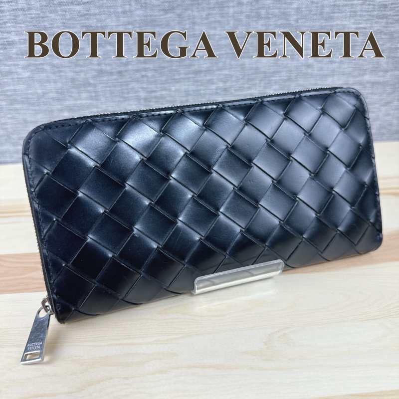 ボッテガヴェネタ BOTTEGA VENETA ラウンドファスナー長財布 ジップアラウンドウォレット マキシイントレチャート ブラックの画像1