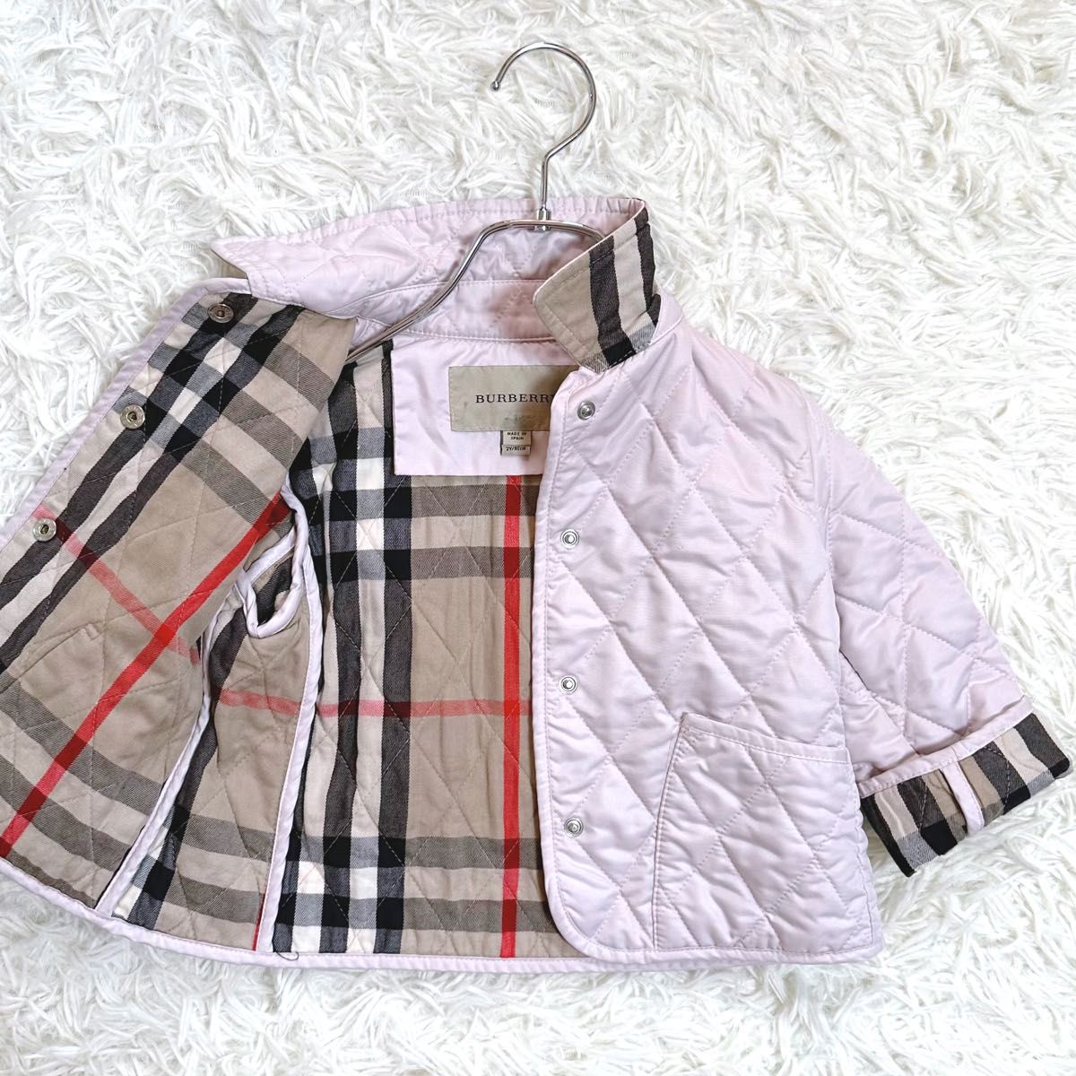 BURBERRY バーバリー キルティングジャケット 裏地ノバチェック 銀ボタン 中綿 ピンク 子供服 キッズ 2Y 92cm