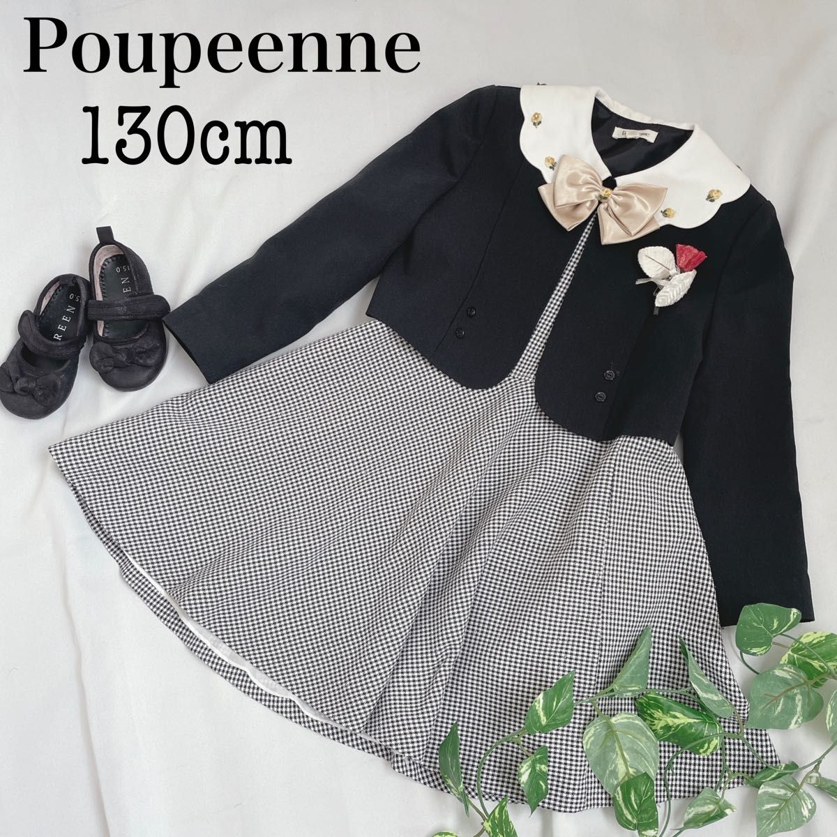 美品 Poupeenne プペエンヌ 入学式 130 女の子 リボン付 美品 Poupeenne プペエンヌ 入学式 130 女の子 リボン付