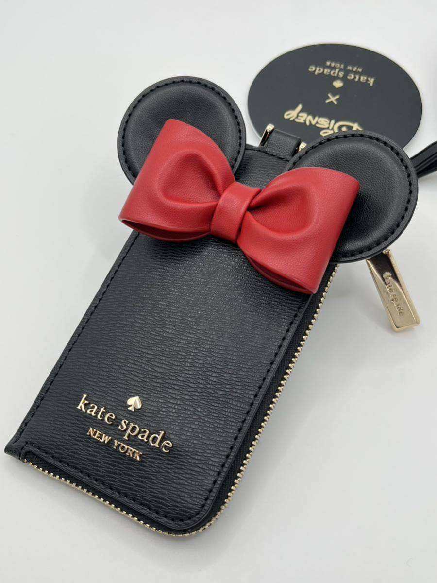 [ new goods unused ]kate spade× Disney ID case card-case Kate Spade pass case neck strap black free shipping 