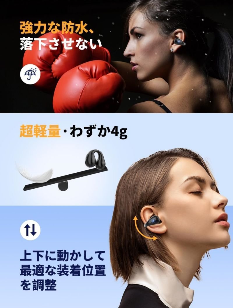 ワイヤレスイヤホン Bluetooth5.3 骨伝導イヤホン 瞬時接続 自動ペアリング Hi-Fiステレオ 低遅延 ENCノイズキャンセリング -ベージュ_画像9