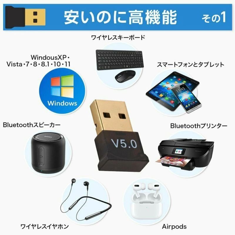 Bluetooth アダプター Bluetooth5.0 USB ドングル ワイヤレス 受信機 レシーバー パソコン無線 小型 キーボード マウス ワイヤレス ドング_画像2