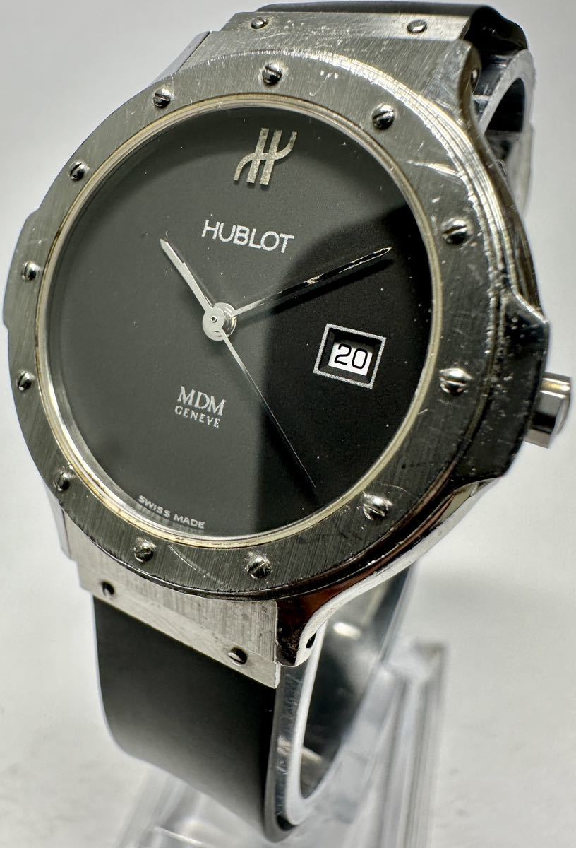 1円〜 Y 人気モデル HUBLOT ウブロ MDM クラシック 1401.100.1 メンズ 純正Dバックルブレス ブラックダイヤル アンティーク 時計 82168360_画像2