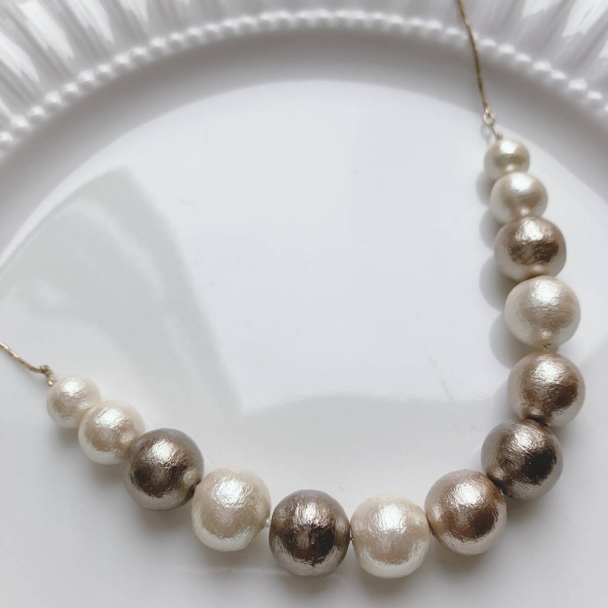 ネックレス　コットンパール　ゴールド　ミックス　フォーマル　カジュアル両用　美品　軽量☆Vintage jewelry accessoriesk0175_画像3