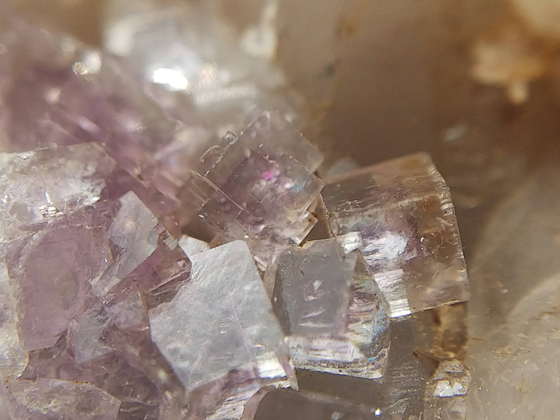 蛍光 チェコ産 ラベンダー ゾーニング フローライト on クォーツ 蛍石 結晶 原石 標本 約126ct 5_陽光下