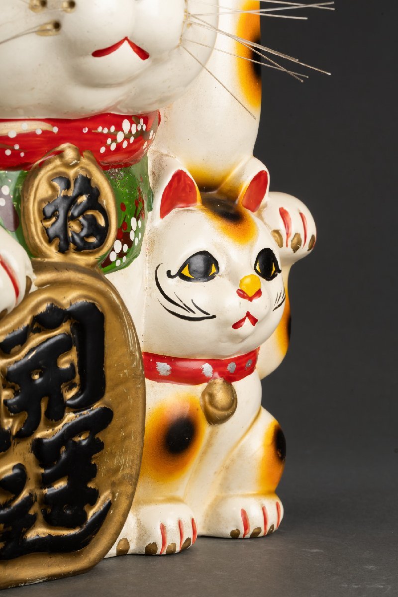 【善古堂】某資産家収蔵品 時代物 陶瓷器 金運猫 親子猫 貯金箱35.5CM インテリア 骨董品 古美術1216-26H　_画像7