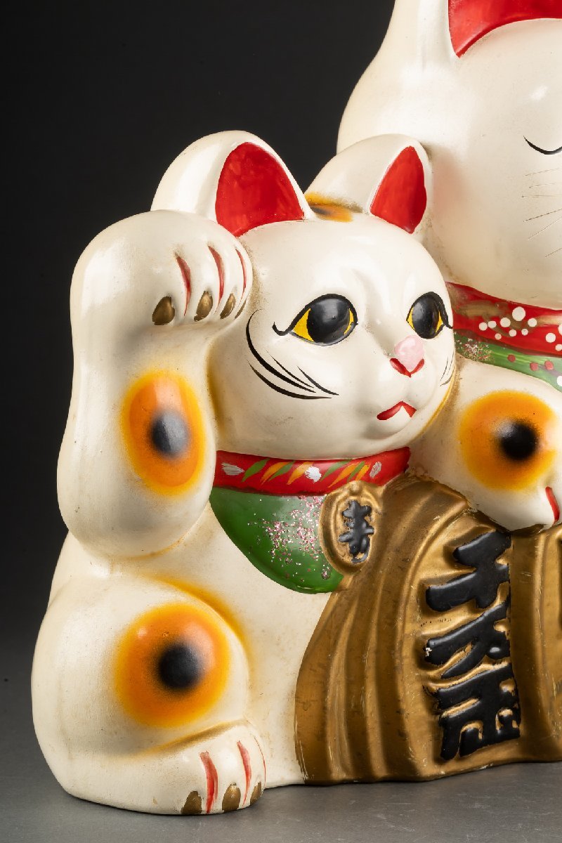 【善古堂】某資産家収蔵品 時代物 陶瓷器 金運猫 親子猫 貯金箱35.5CM インテリア 骨董品 古美術1216-26H　_画像6