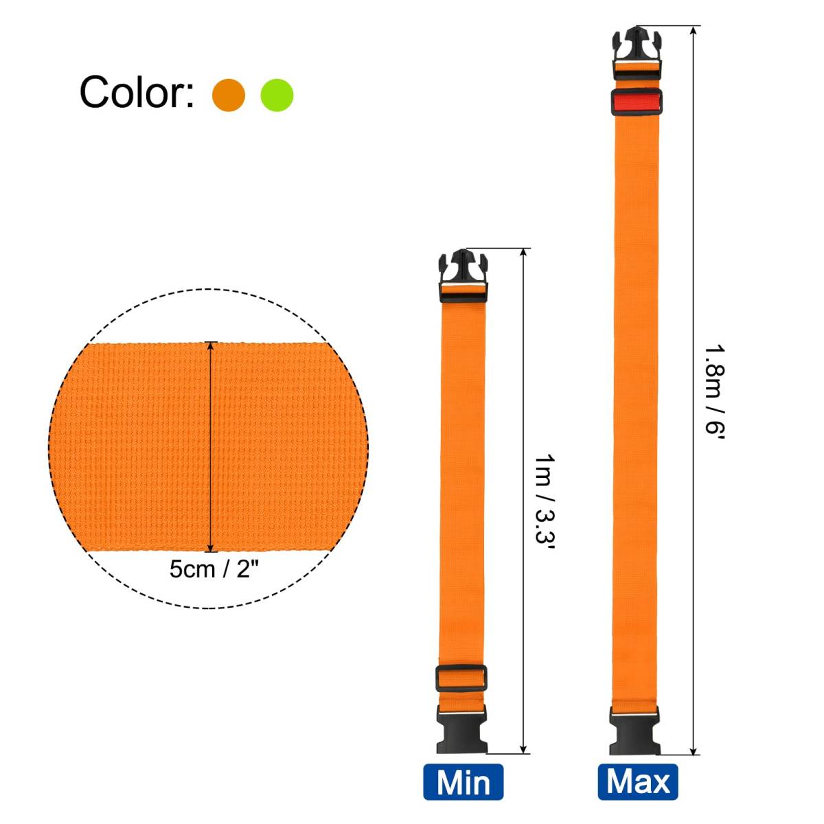 荷物ストラップ スーツケースベルト ポリエステル 調整可能 トラベルパッキングバッグ用 クロージャ識別用 5 cm x 1.8 M グりーン_画像2