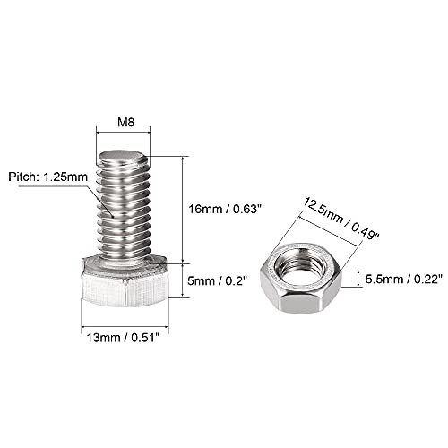 六角ねじボルト ナット フラット ロックワッシャーキット M8 x 16mm 304ステンレス鋼 完全ねじ込み 六角ボルト_画像2