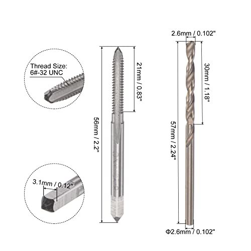 マシンねじフライスタップ ストレートフルートタップ タップビットセット ねじ切り加工 6#-32 UNC 2B 2.6mm M35_画像2