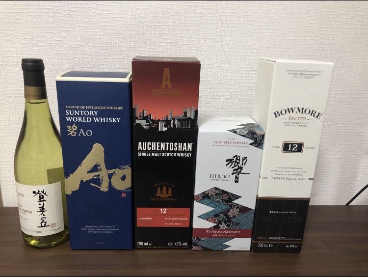 響プロッサムハーモニーなどウィスキー3本と白ワイン 箱付 送料込み