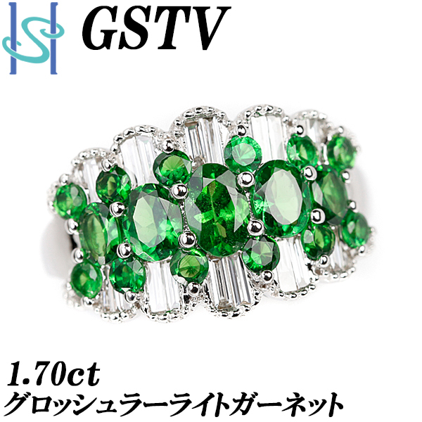 GSTV グロッシュラーライトガーネット リング ダイヤモンド K18WG バケットカット ミル打ち ブランド 送料無料 美品 中古 SH105479_画像1