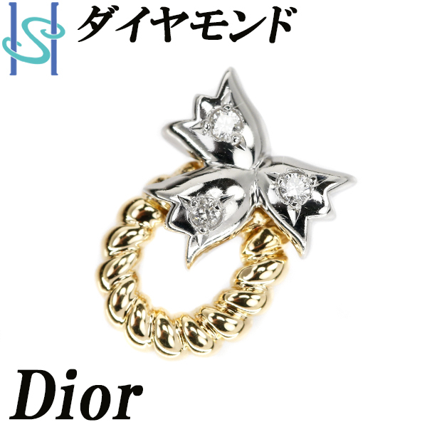 ディオール ダイヤモンド ペンダントトップ Pt900 K18YG リボン チューリップ 花 ブランド Dior 送料無料 美品 中古 SH105551_画像1