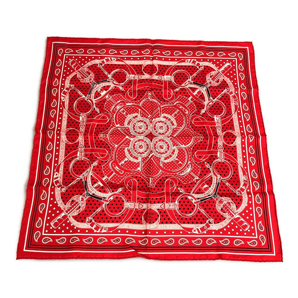 HERMES エルメス シルク スカーフ カレ55 Eperon dor Bandana エプロンドール バンダナ レッド 正規品 / 33624