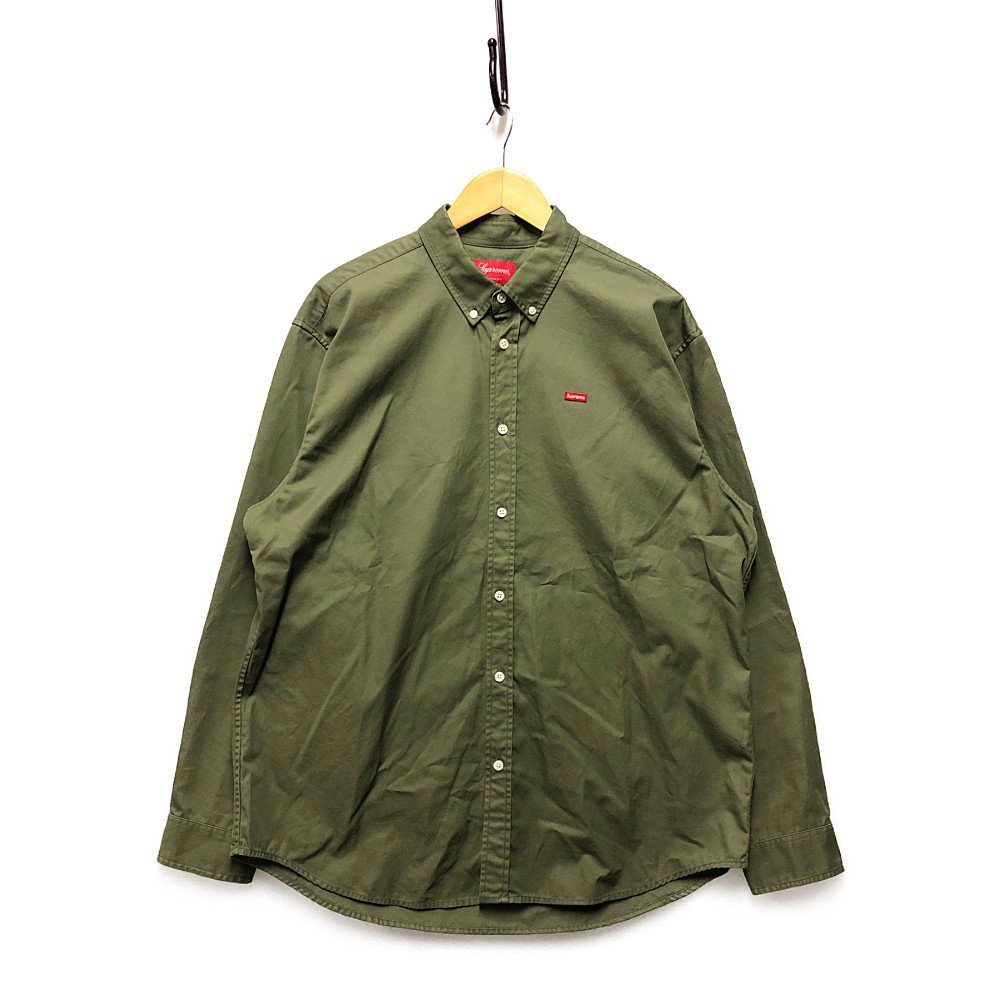 SUPREME シュプリーム Small Box Shirt スモールボックス ロゴ ロングシャツ 長袖 カーキ サイズL 正規品 / 33653