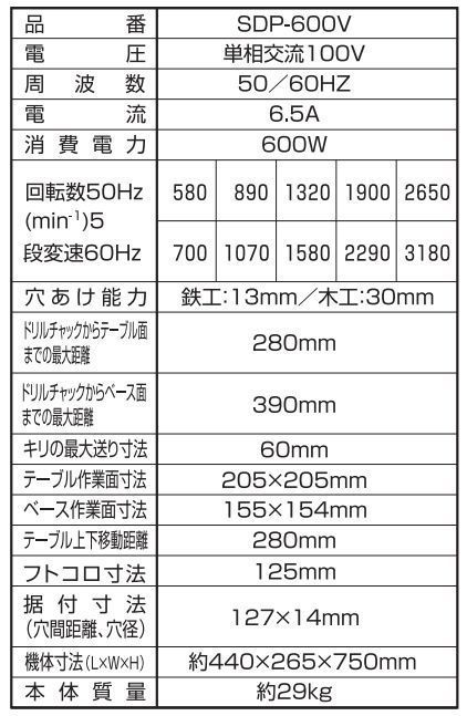 ボール盤 SK11 卓上ボール盤 SDP-600V 600W 金属 木材 穴あけ作業 [送料無料]_画像6