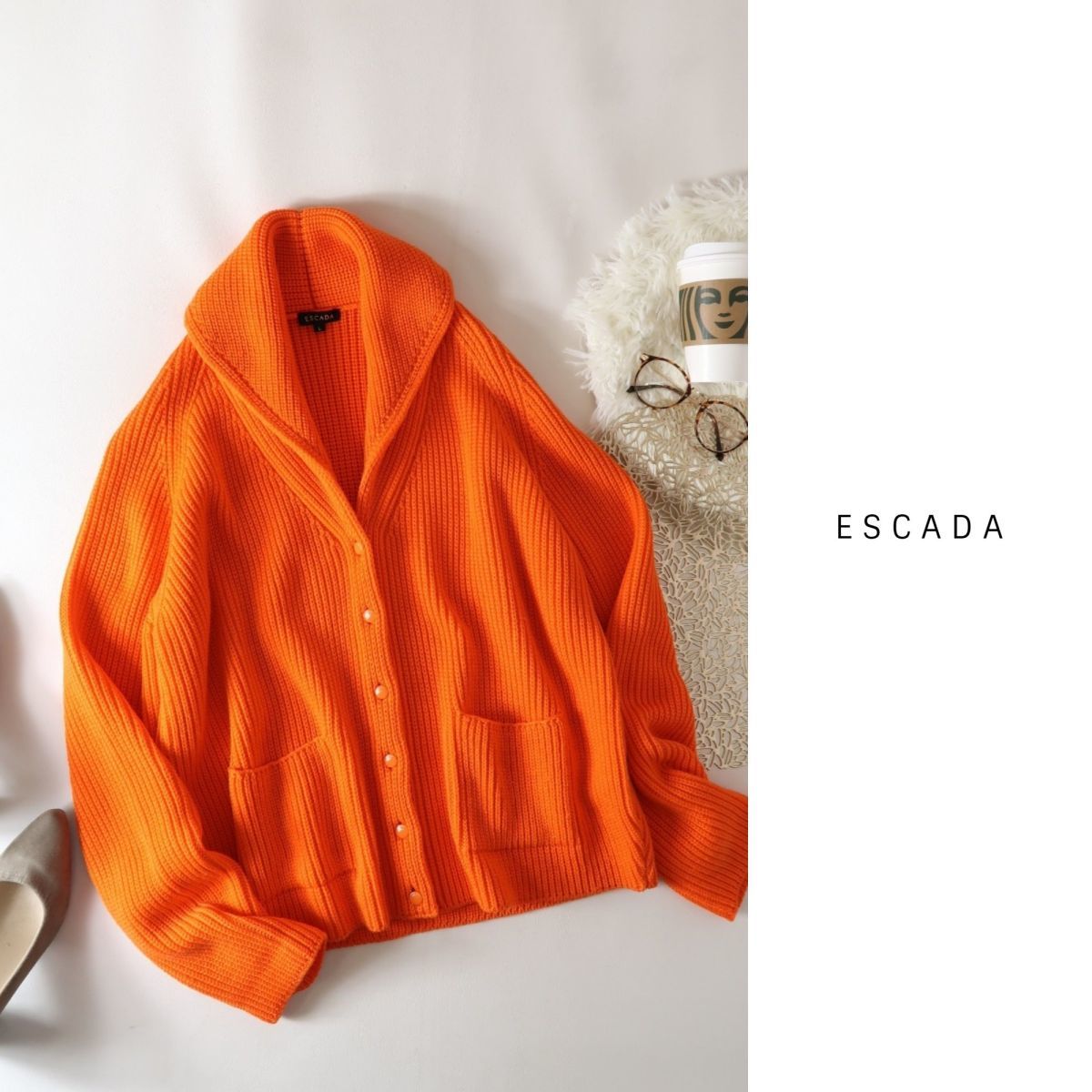 超美品☆エスカーダ ESCADA☆イタリア製☆洗える ウール100% ショールカーディガン Lサイズ☆A-O 1134_画像1