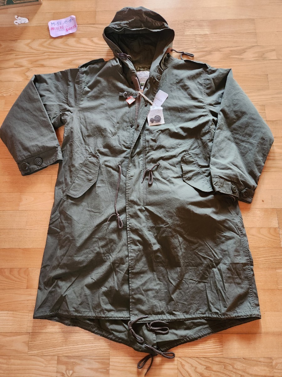 新作　送料込★HOUSTON ヒューストン5409M M-51 モッズコート PARKA with LINER 大人気モデル　オリーブ　S 大きめなサイズ