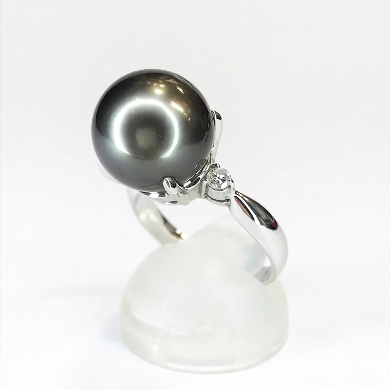 全ての K18WG 黒真珠 qoj.Y6U09 Ring 指輪 リング 0.14ct ダイヤ / 12.5mm珠 ブラックパール その他