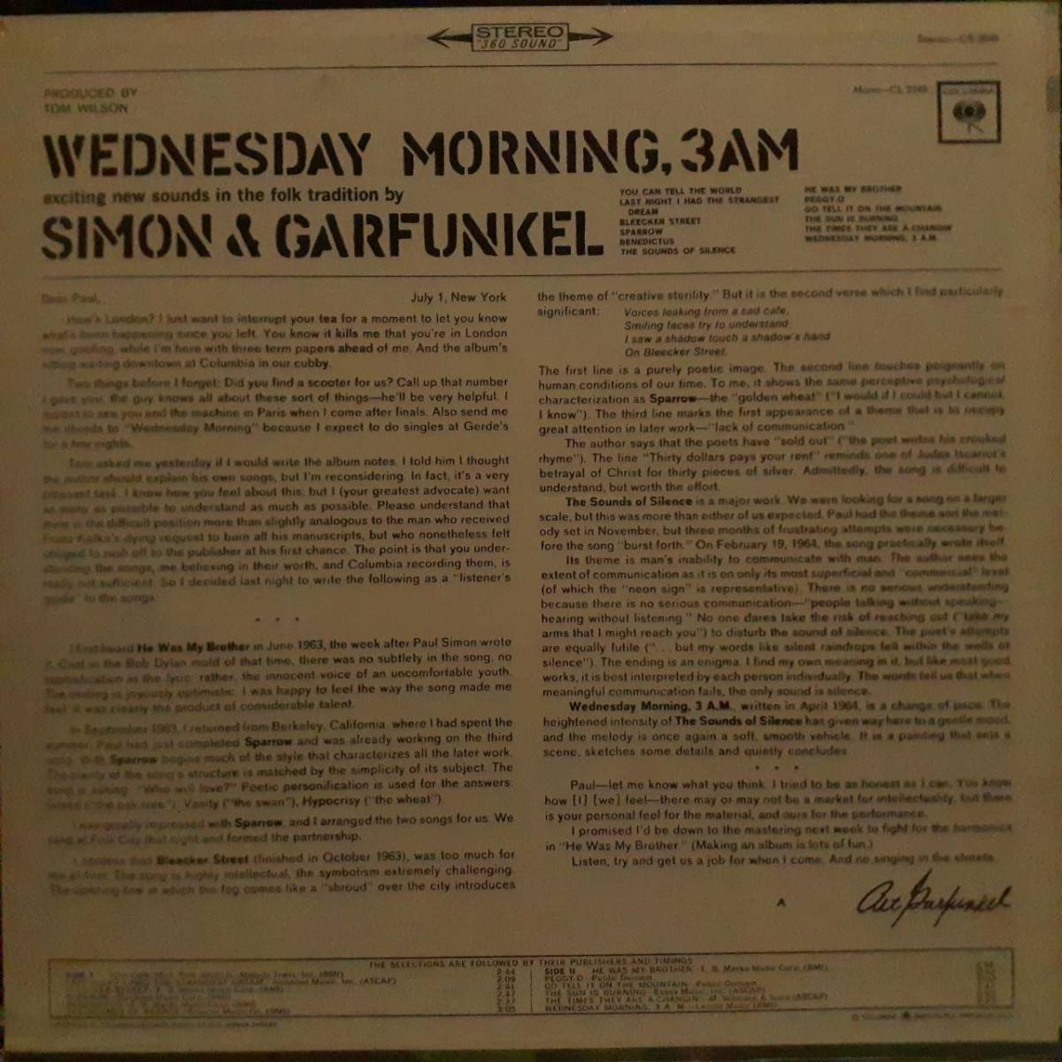 奇跡 未開封シールド 米COLUMBIA盤LP！Simon&Garfunkel /Wednesday Morning, 3A.M. 1960年代 CS9049 裏にMONO CL 2249表記 Paul Art Sealedの画像3