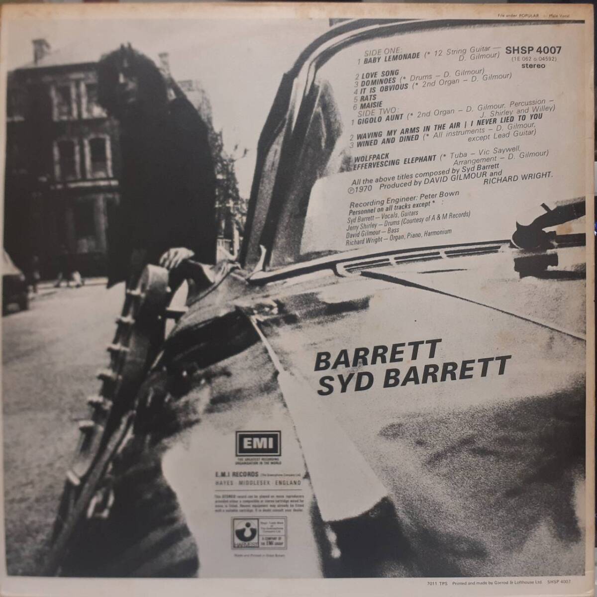  britain HARVEST record LPmato branch A-1G!Syd Barrett / Barrett 1970 period the first period record SHSP 4007 tech s tea -JKTsido*ba let that name is ba let Pink Floyd