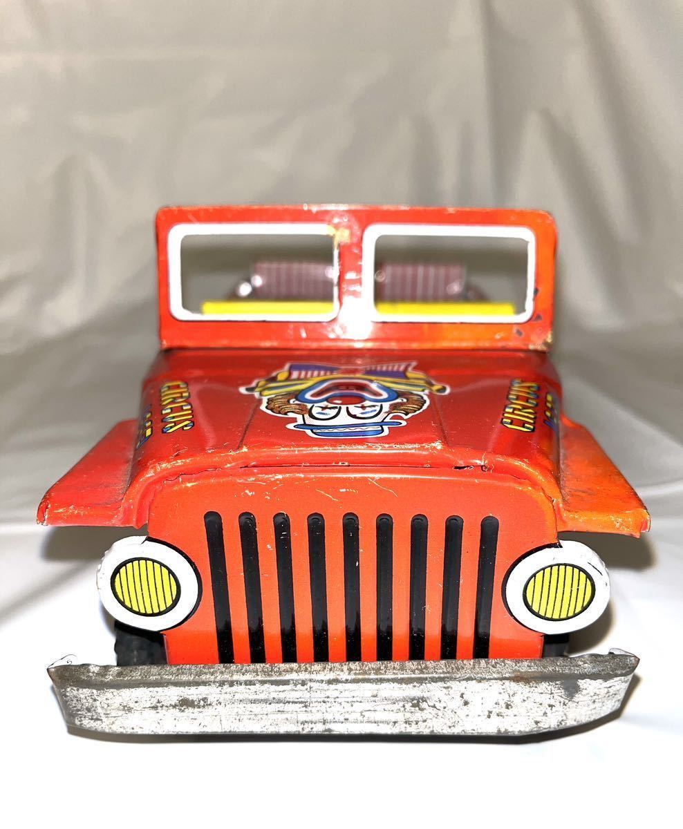 【青】 ブリキ玩具 昭和レトロ ブリキ 当時物 サーカスジープ circus jeep 三橋 ピエロ 日本製 24×10×8cm_画像6