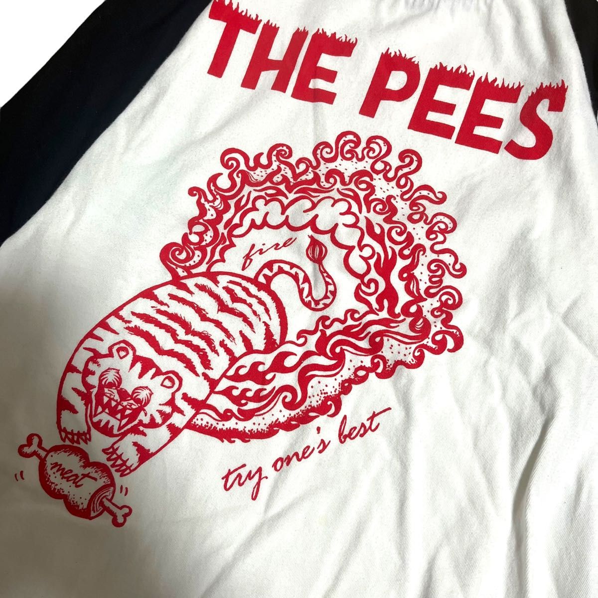 THE PEES ラグランTシャツ 七分丈 両面プリント ブラック×ホワイト