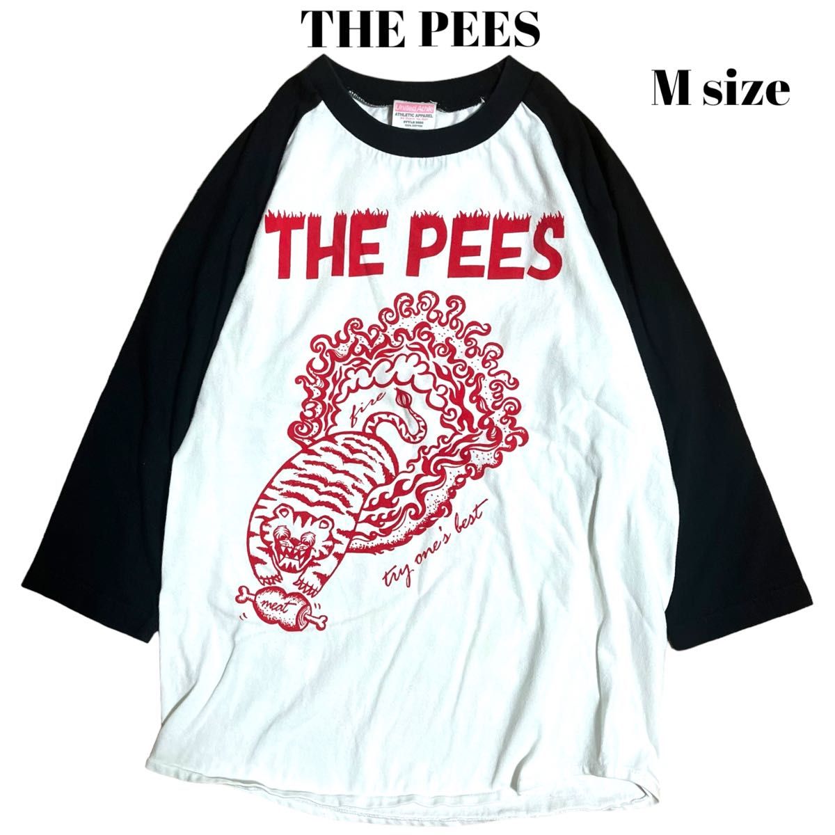 THE PEES ラグランTシャツ 七分丈 両面プリント ブラック×ホワイト